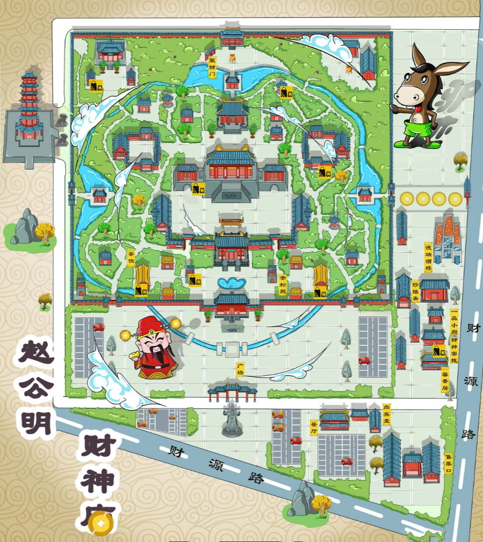 泰安寺庙类手绘地图